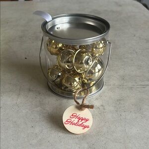 Gold Holiday Bells in Silver Bucket